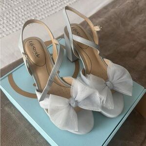 Life Stride White Bow Block Heel Sandals with Ankle Strap